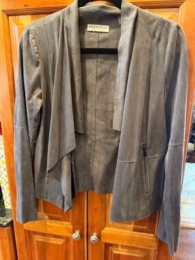 bagatelle Gray Suede Drape-Front faux suede Jacket